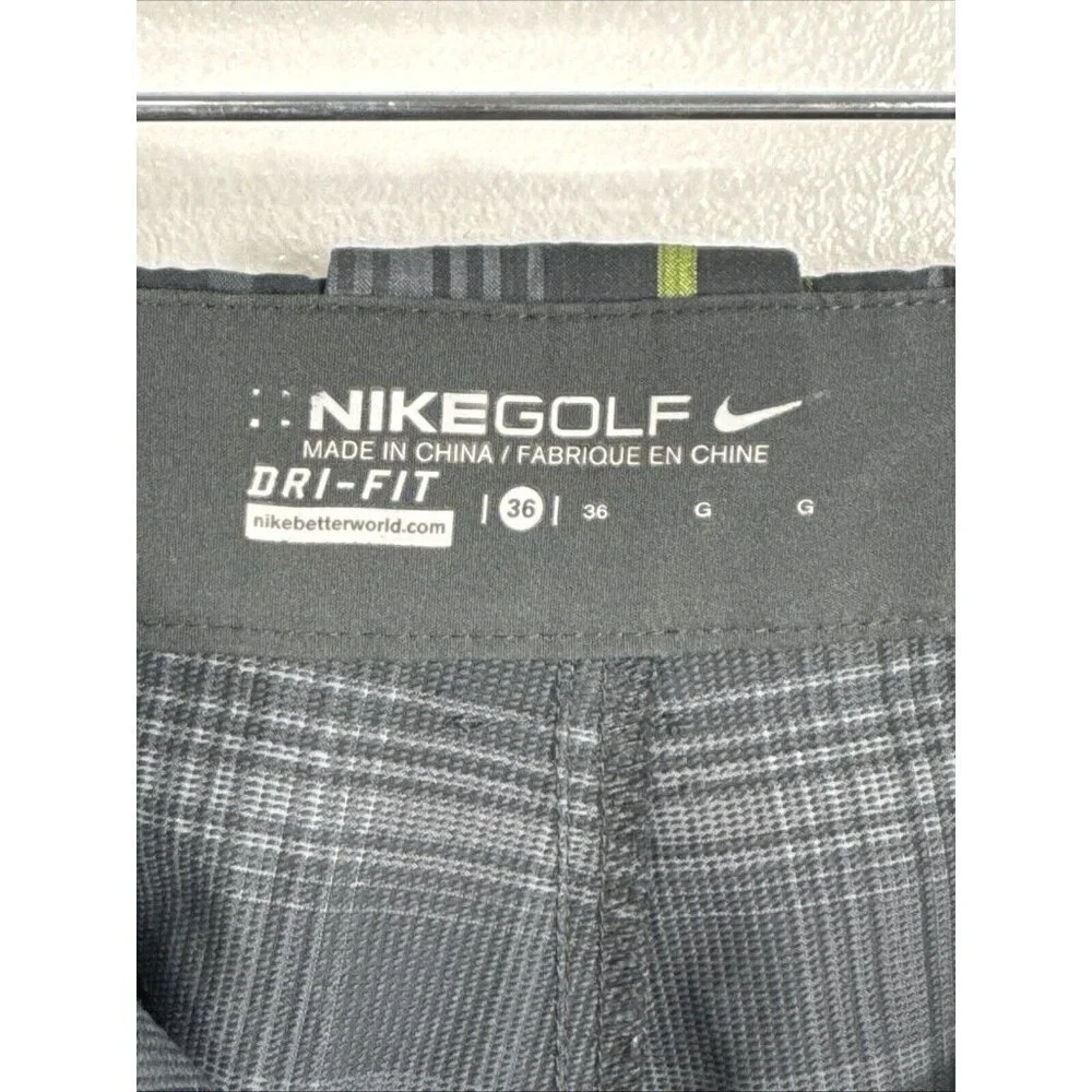 Nike Golf Men's‎ 36 Dri-Fit Performance Wear Shorts Gray Neon Yellow Plaid EUC